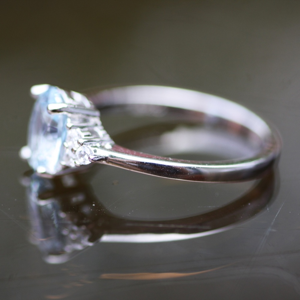 New Aquamarine Ring Sterling Silver 925 , March birthstone , Promise Ring - Picture 5 of 6